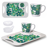 One Handled Mug Lid & Tray Bundle - Green Floral