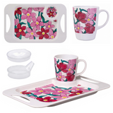 One Handled Mug Lid & Tray Bundle - Pink Floral