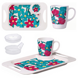 One Handled Mug Lid & Tray Bundle - Teal Cerise Floral