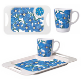 1 Handled Mug & Tray Set - Blue Floral
