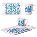 1 Handled Mug & Tray Set - Light Blue Floral