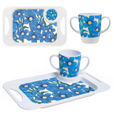 Two Handled Mug & Tray Set - Blue Floral