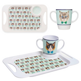Two Handled Mug & Tray Set - Cat