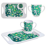 Two Handled Mug & Tray Set - Green Floral