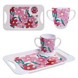 Two Handled Mug & Tray Set - Pink Floral