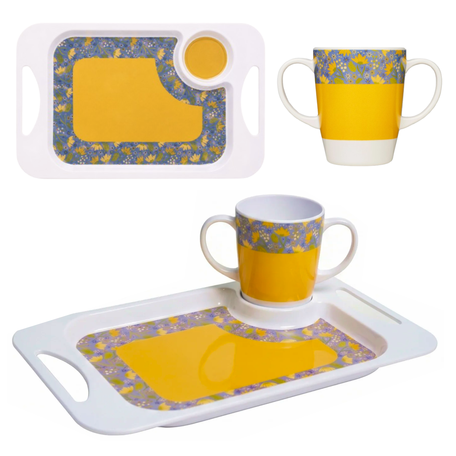 Two Handled Mug & Tray Set - Yellow
