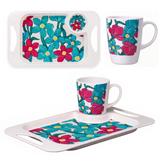 Handled Mug & Tray Set - Teal Cerise Floral