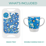 Two Handled Mug & Tray Set - Blue Floral