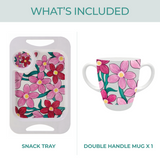 Two Handled Mug & Tray Set - Pink Floral