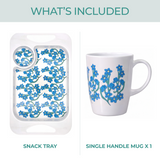 1 Handled Mug & Tray Set - Light Blue Floral