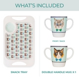 Two Handled Mug & Tray Set - Cat