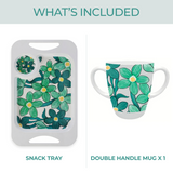 Two Handled Mug & Tray Set - Green Floral
