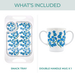 Two Handled Mug & Tray Set - Light Blue Floral