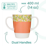 Two Handled Mug & Tray Set - Peach
