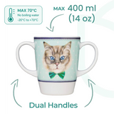 Two Handled Mug & Tray Set - Cat