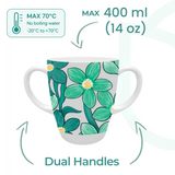 Two Handled Mug & Tray Set - Green Floral