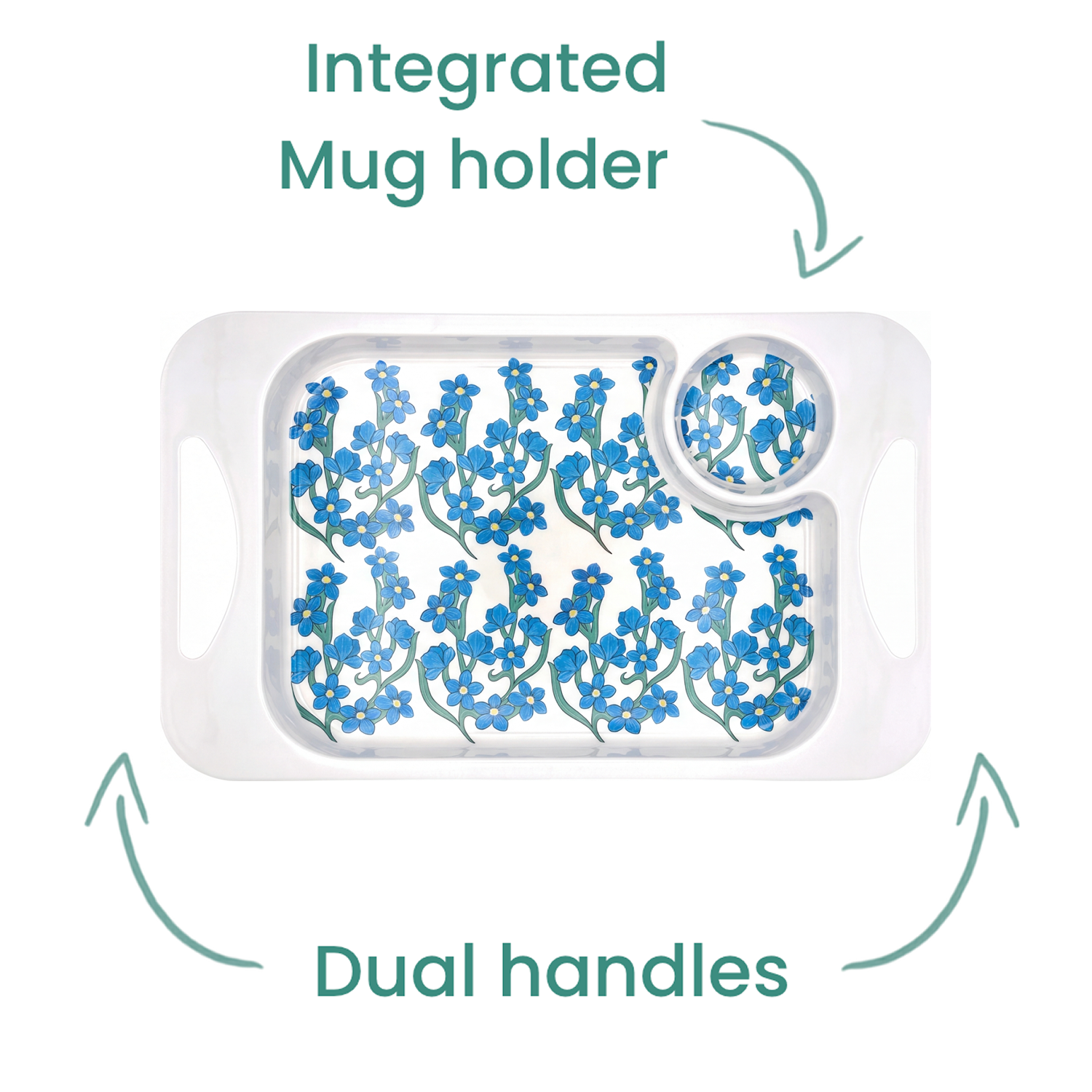 Two Handled Mug & Tray Set - Light Blue Floral