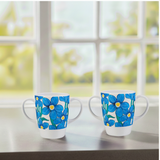 Two Handled Mug - Blue Floral - Pack of 2
