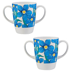 Two Handled Mug - Blue Floral - Pack of 2 featuring a charming blue floral design and dual handles.