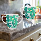 Two Handled Mug - Green Floral - Pack of 2