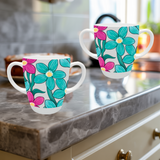 Two Handled Mug - Teal Cerise Floral - Pack of 2