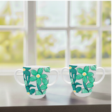 Two Handled Mug - Green Floral - Pack of 2