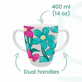 Two Handled Mug - Teal Cerise Floral - Pack of 2