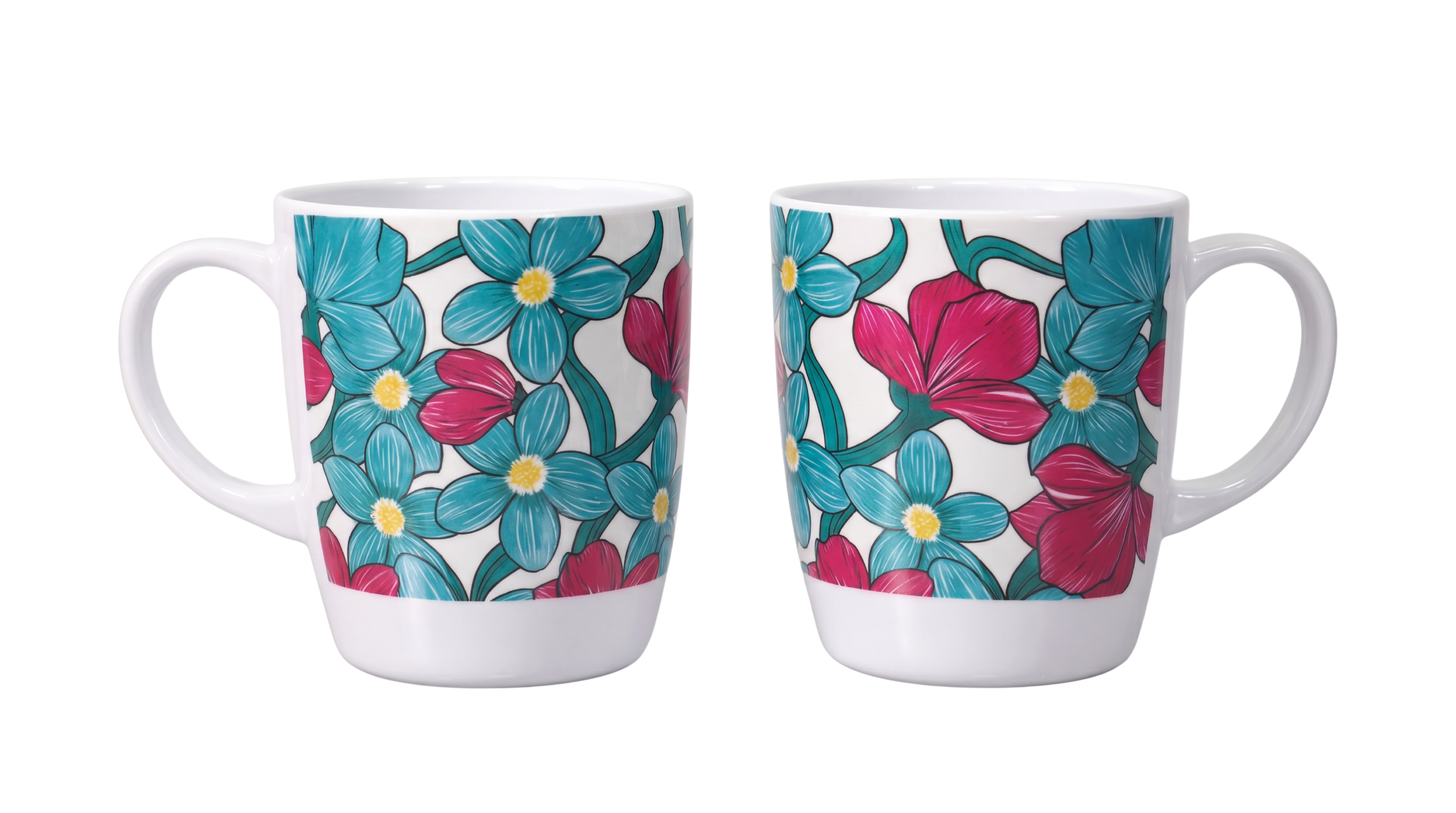 One Handled Mug - Teal Cerise Floral - Pack of 2