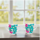 Two Handled Mug - Teal Cerise Floral - Pack of 2
